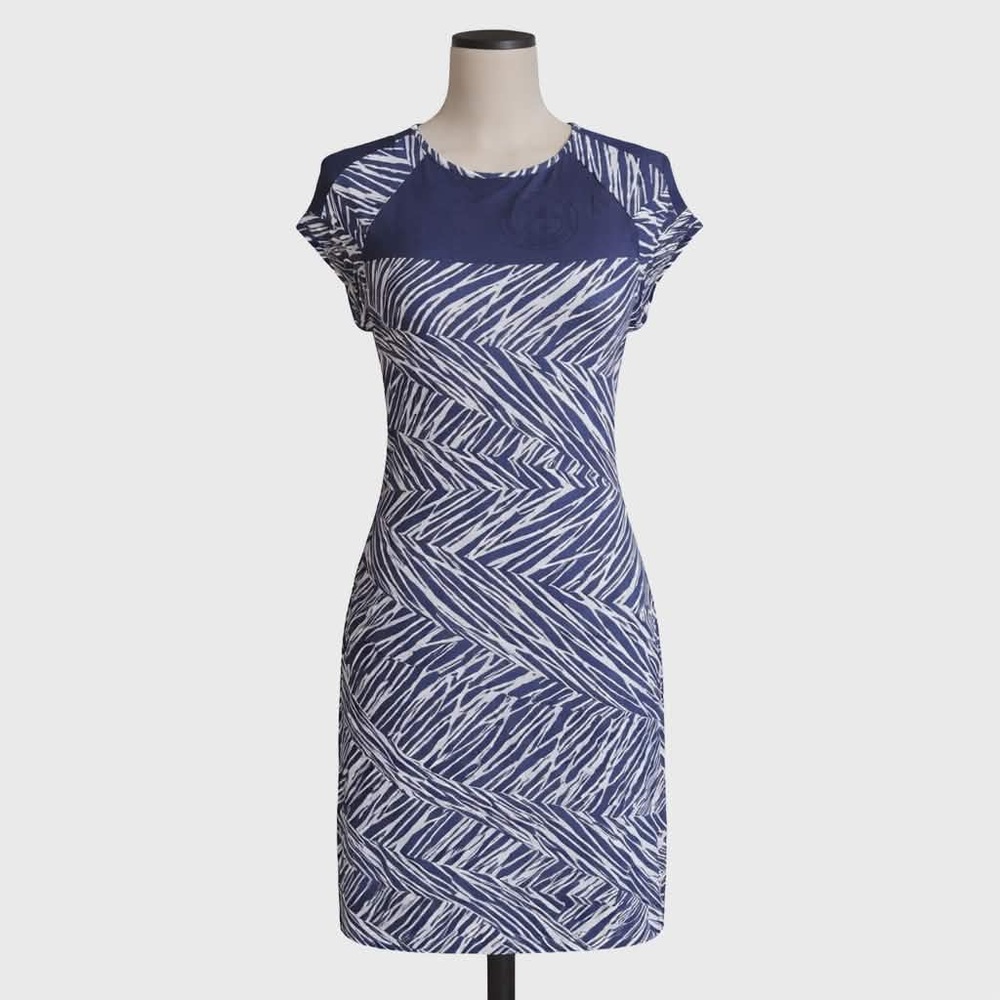 NWT Size Med. Tart Collections Navy & White Zebra Mesh Inset Dress